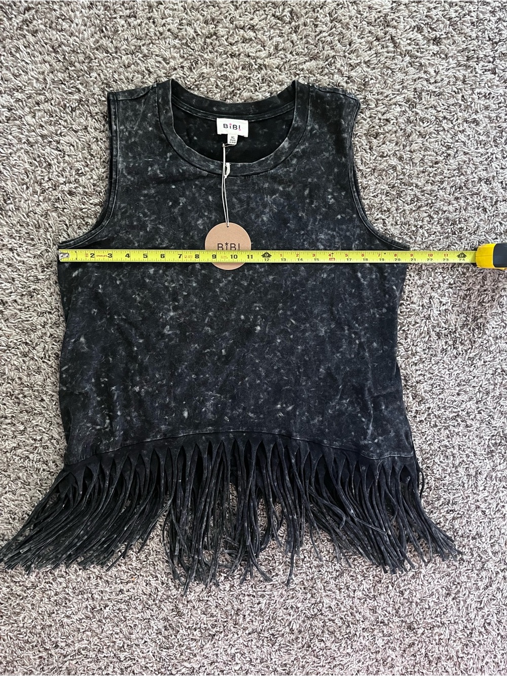 BiBi Black Acid-Wash Fringe Tank Top - Picture 4 of 7